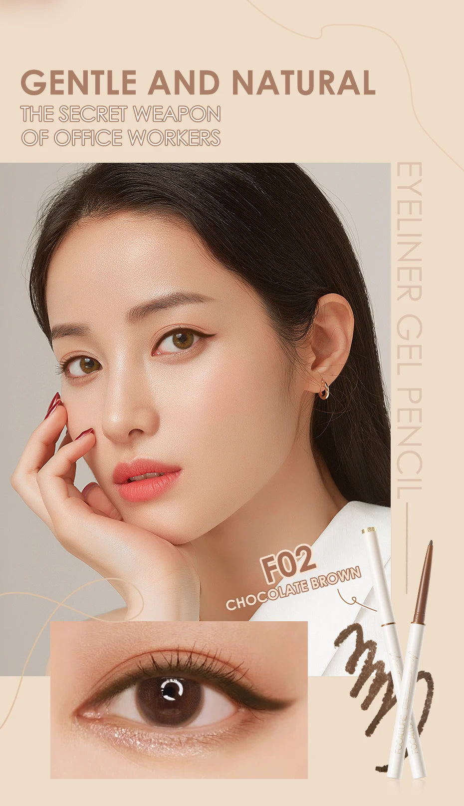 FOCALLURE Waterproof Eyeliner Gel Pencil Ultra-slim 1.7mm Soft Easy Wear High Pigment Long Lasting Eyes Makeup