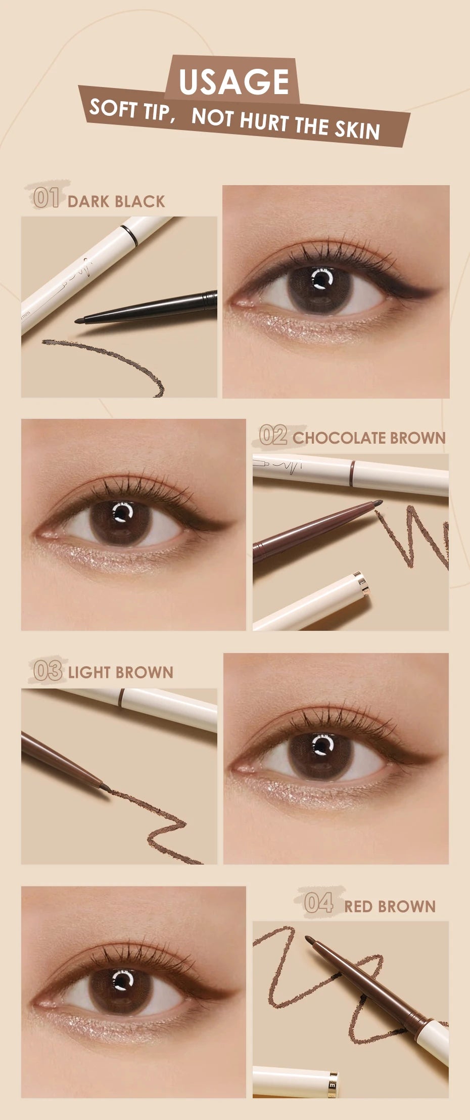 FOCALLURE Waterproof Eyeliner Gel Pencil Ultra-slim 1.7mm Soft Easy Wear High Pigment Long Lasting Eyes Makeup
