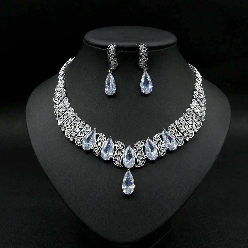 HIBRIDE Luxury 2pcs Bridal Zirconia Jewelry Sets for Women Nigeria Wedding Neckalce Earring Set Costum Jewelry 2020 N-1656