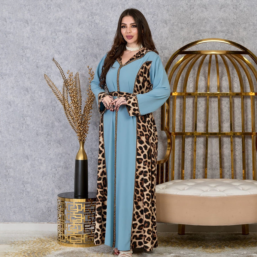 Muslim Abaya Dress Women Dubai Dresses Jalabiya Leopard Print Vestidos Modest Robe Morocco Arab Abayas Kaftan Islam Ramadan