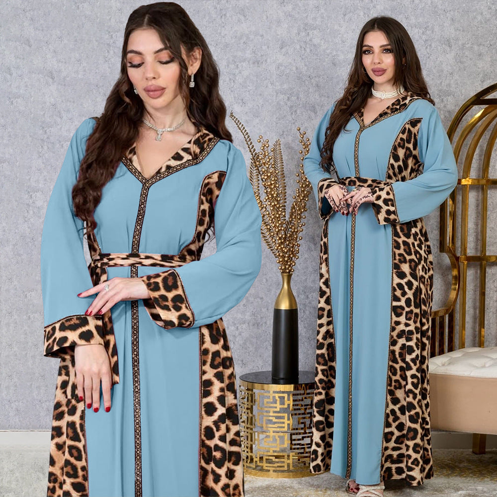 Muslim Abaya Dress Women Dubai Dresses Jalabiya Leopard Print Vestidos Modest Robe Morocco Arab Abayas Kaftan Islam Ramadan