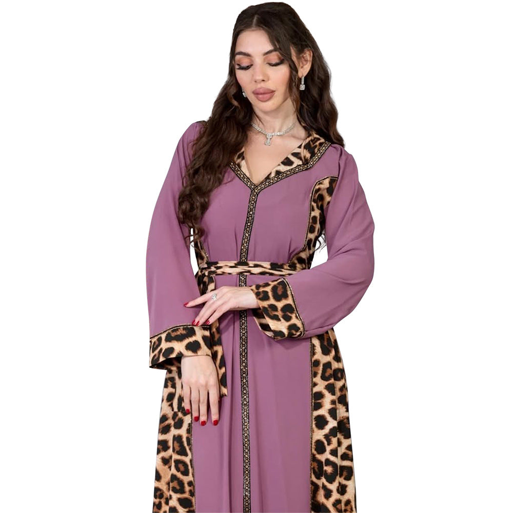 Muslim Abaya Dress Women Dubai Dresses Jalabiya Leopard Print Vestidos Modest Robe Morocco Arab Abayas Kaftan Islam Ramadan