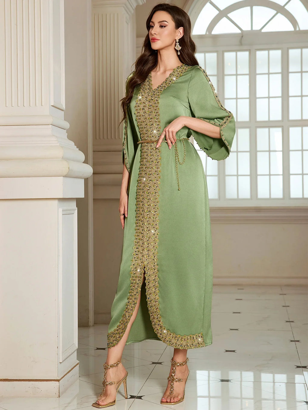 Abaya Jalabiya 2025 Eid Dress Women Muslim Beading Diamond Party Dress Lace Long Dresses  Vestidos Largos Arab Long Robe Morocco