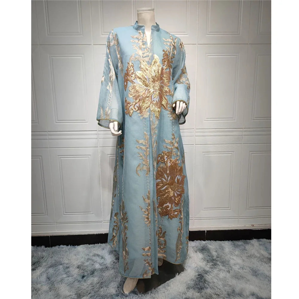 Muslim Abaya Dress Dubai Ramadan Sequins Floral Embroidered Moroccan Caftan Women Evening Gown Eid Djellaba Jalabiya Vestidos