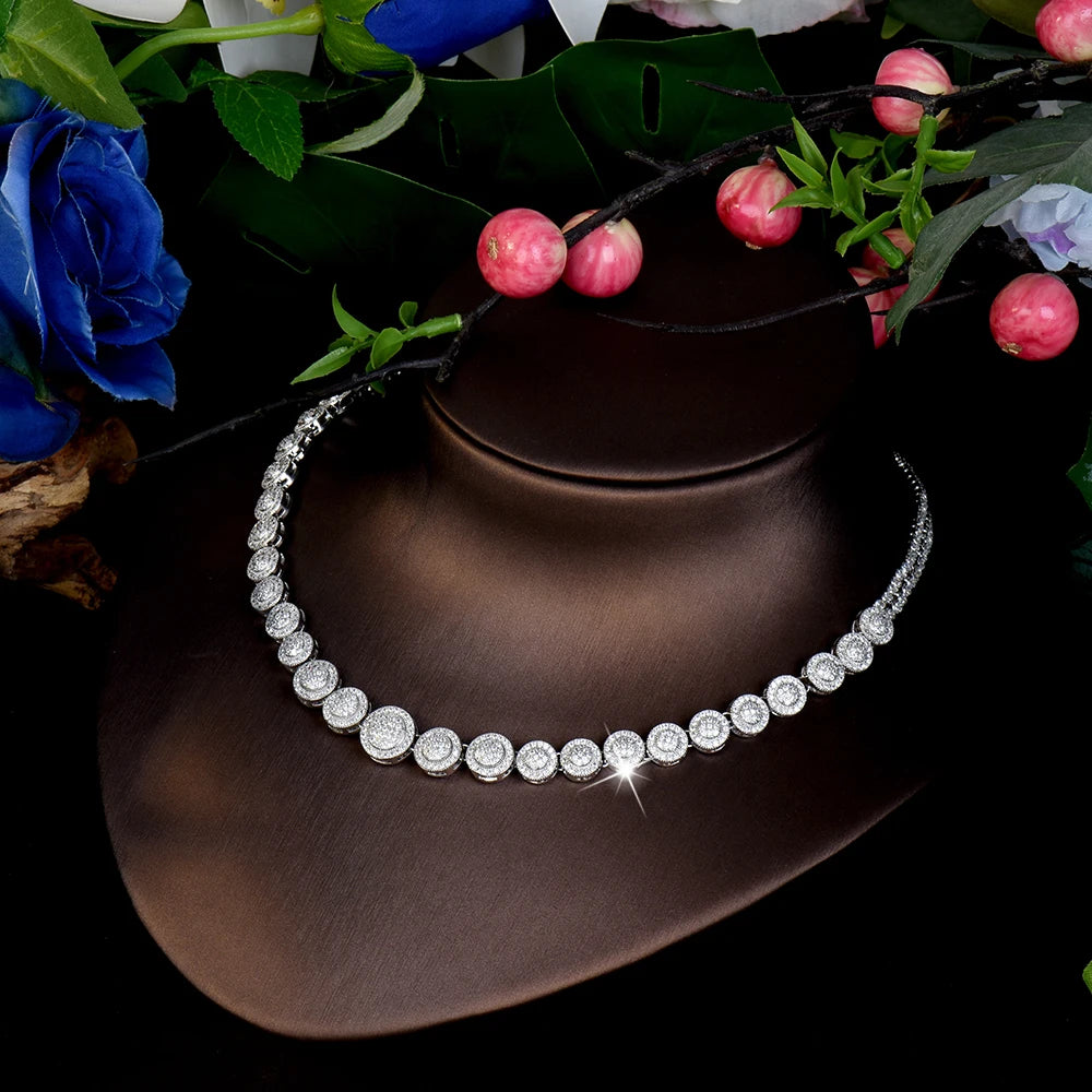 New cute fashion sliver color round necklace earrings bracelet women dress decorative jewelry set wedding prom gift M-866