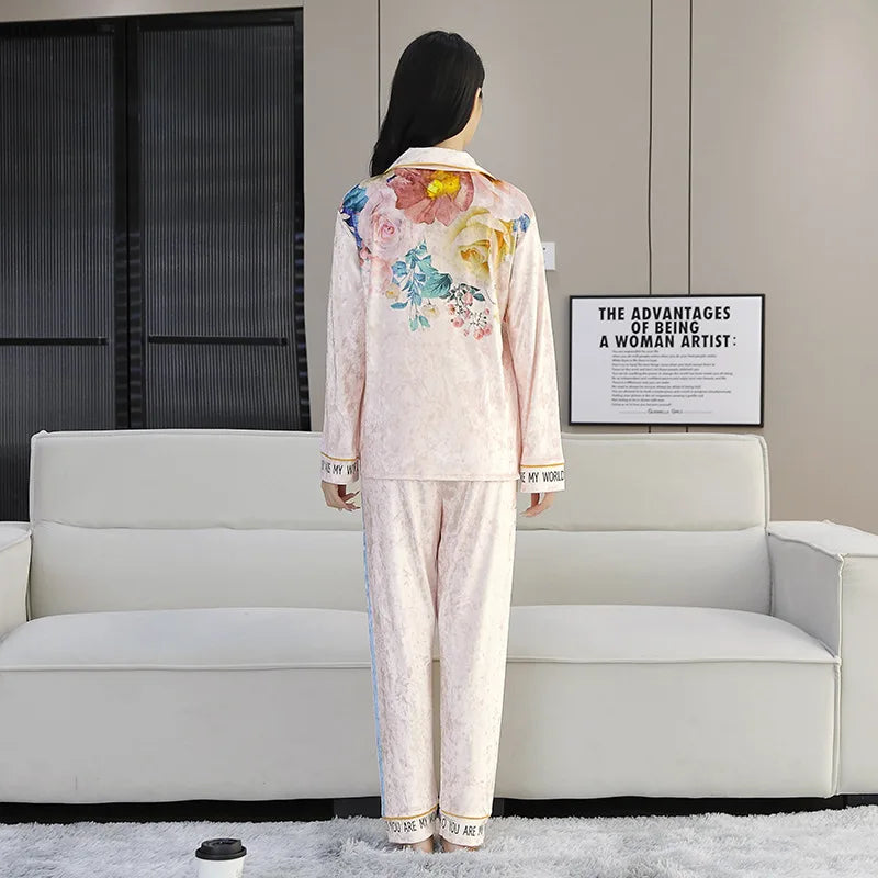 Women Pajama Sets Velvet Pajamas Women's Fall Long-sleeved Set of Women's Senior Fashion Cardigan Models Plus Size Homewear