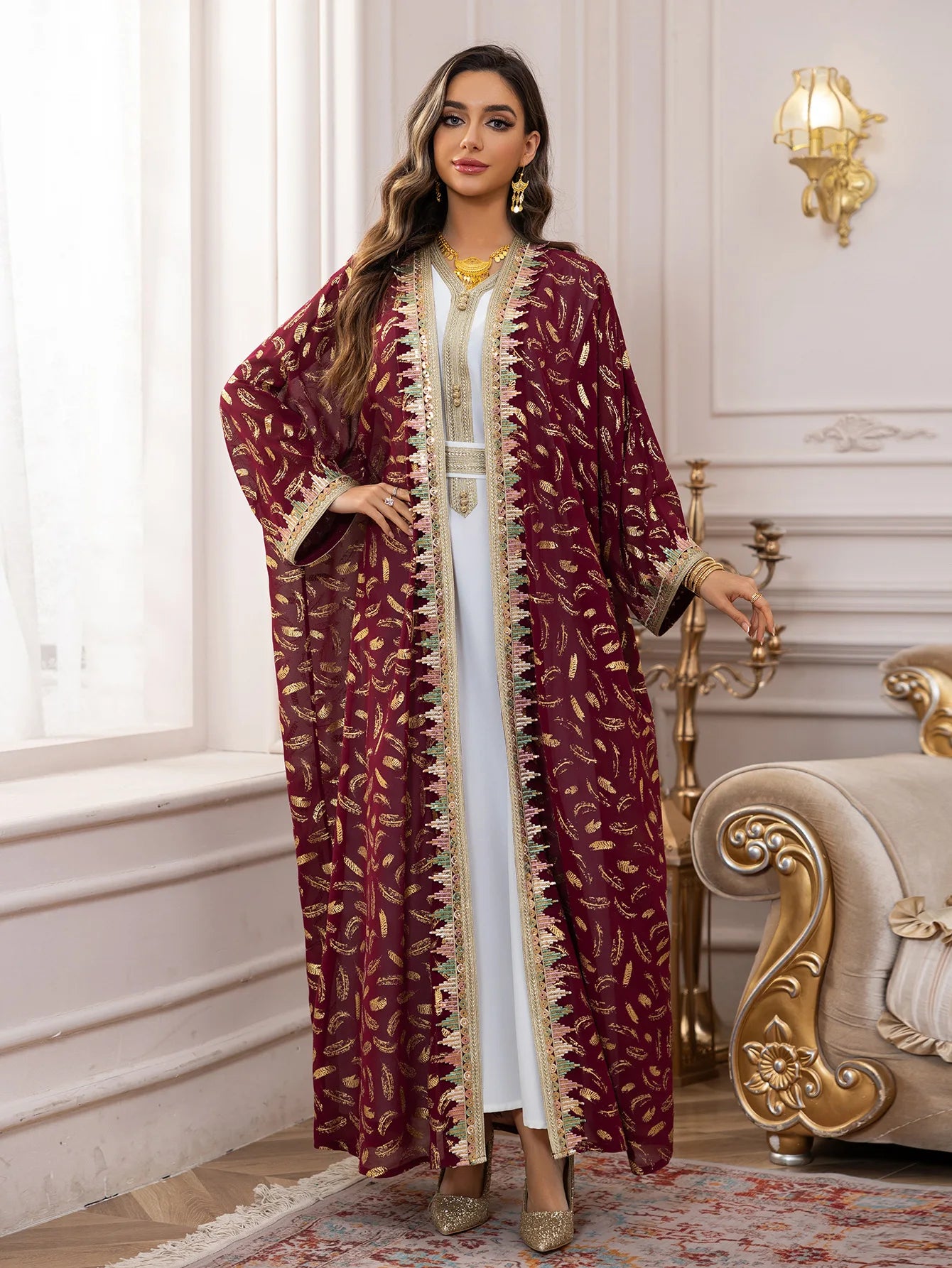 2PCS Muslim Women Dress Dubai Abaya Kaftan Turkey Embroidery Jalabiya African Party Gown Arab Robe Islam Clothing Kebaya Caftan