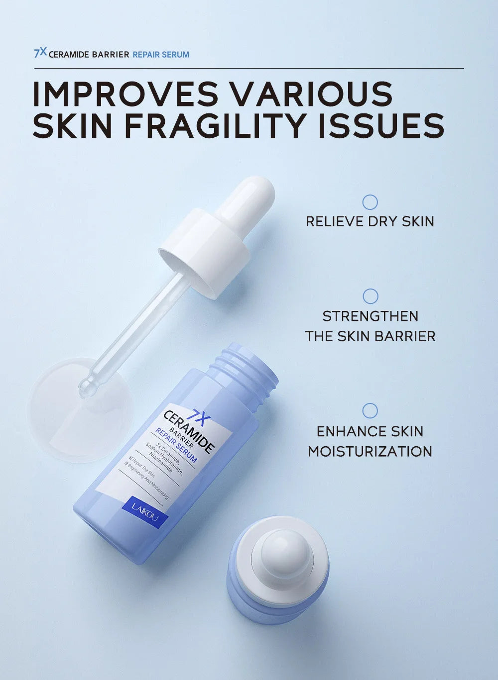 LAIKOU 7X Ceramide Barrier Repair Serum Intensive Hydration Enhanced Skin Barrier Improve Sensitive Repair Moisturizing Essence