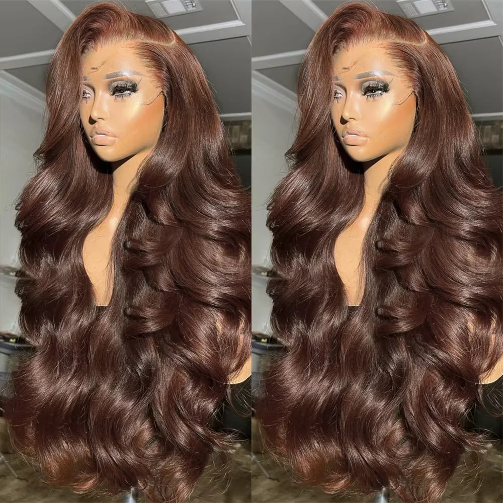 Body Wave Chocolate Brown 13x6 Lace Front Wigs Human Hair Pre Plucked Brazilian Brown Virgin Hair 13x4 HD Frontal Wig 230density