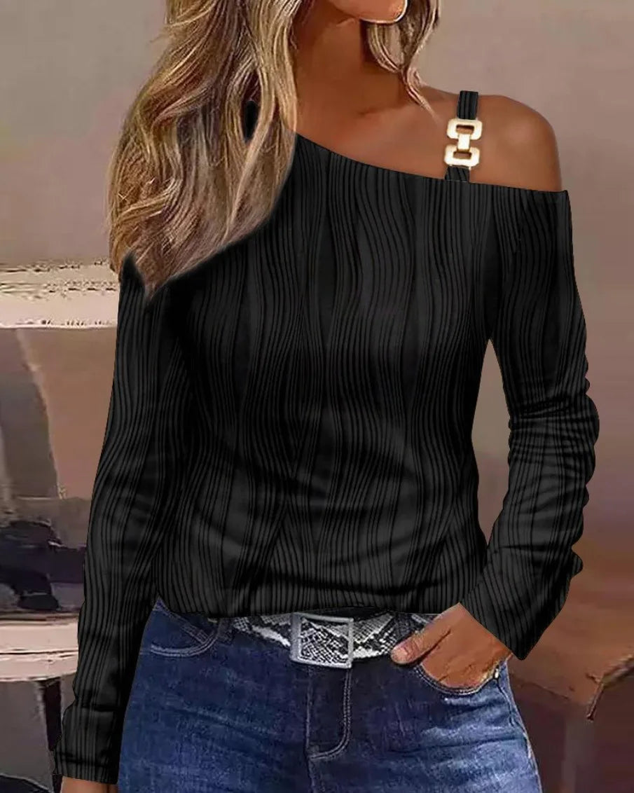 Women's Cold Shoulder Tops Long Sleeve Casual Jacquard Weave Shirts Twist Knot Top Tunic Blouse