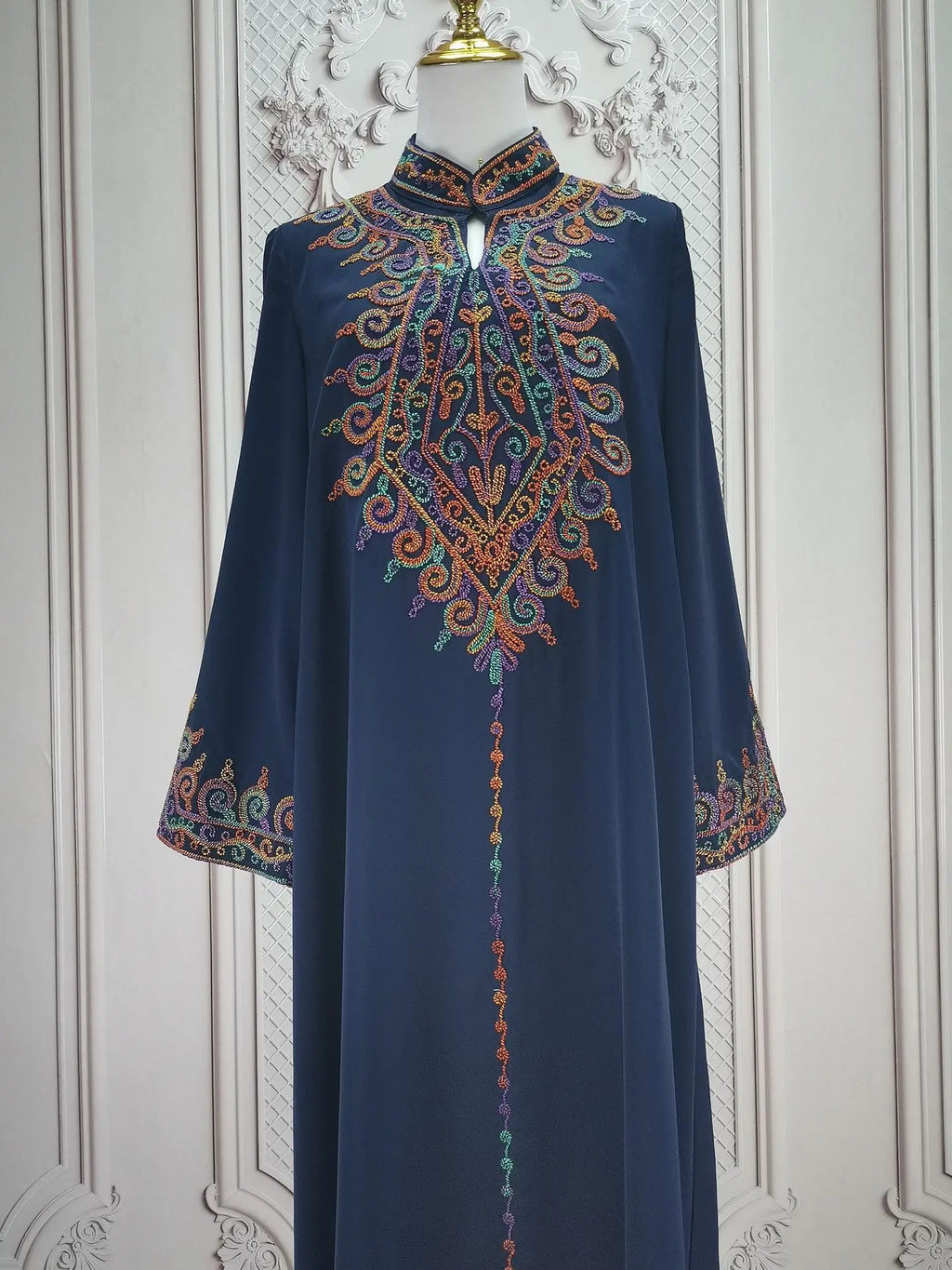 Uni Embroidery V-Neck Long Dress Dubai Arab Abaya For Muslim Woman Loose Moroccan Saudi Ethnic Jalabiya Fashion Robe 2026