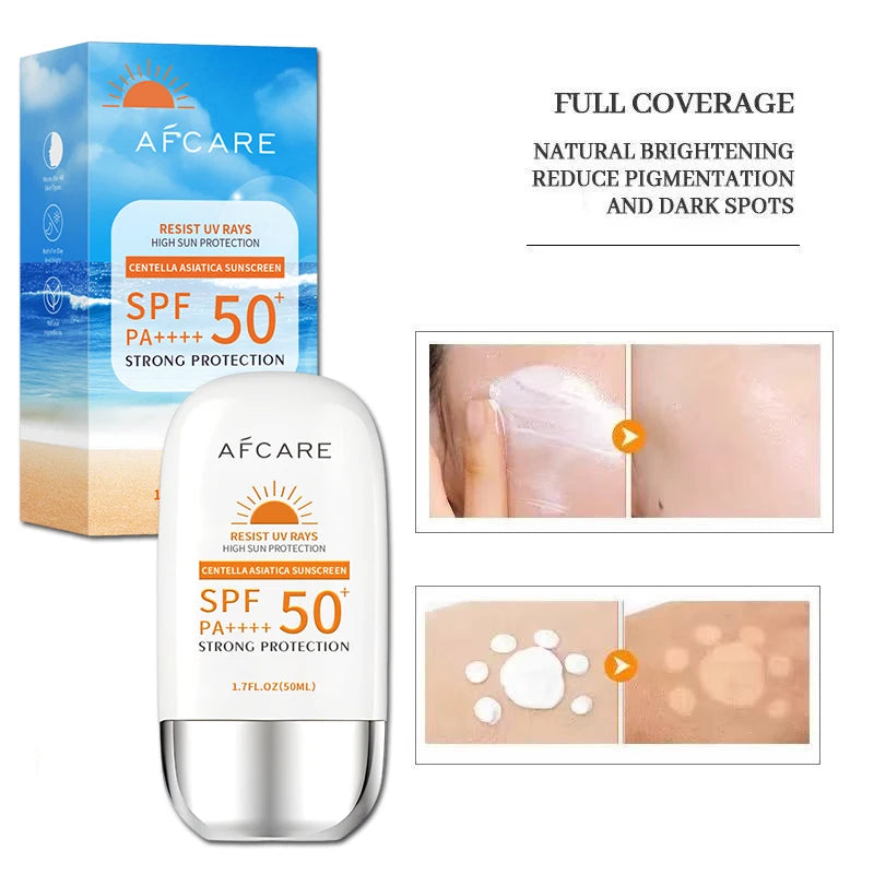 واقي شمس للوجه والجسم بخافض 50+ SPF يحتوي على مستخلص سنتيلا لتعزيز التفتيح والترطيب.