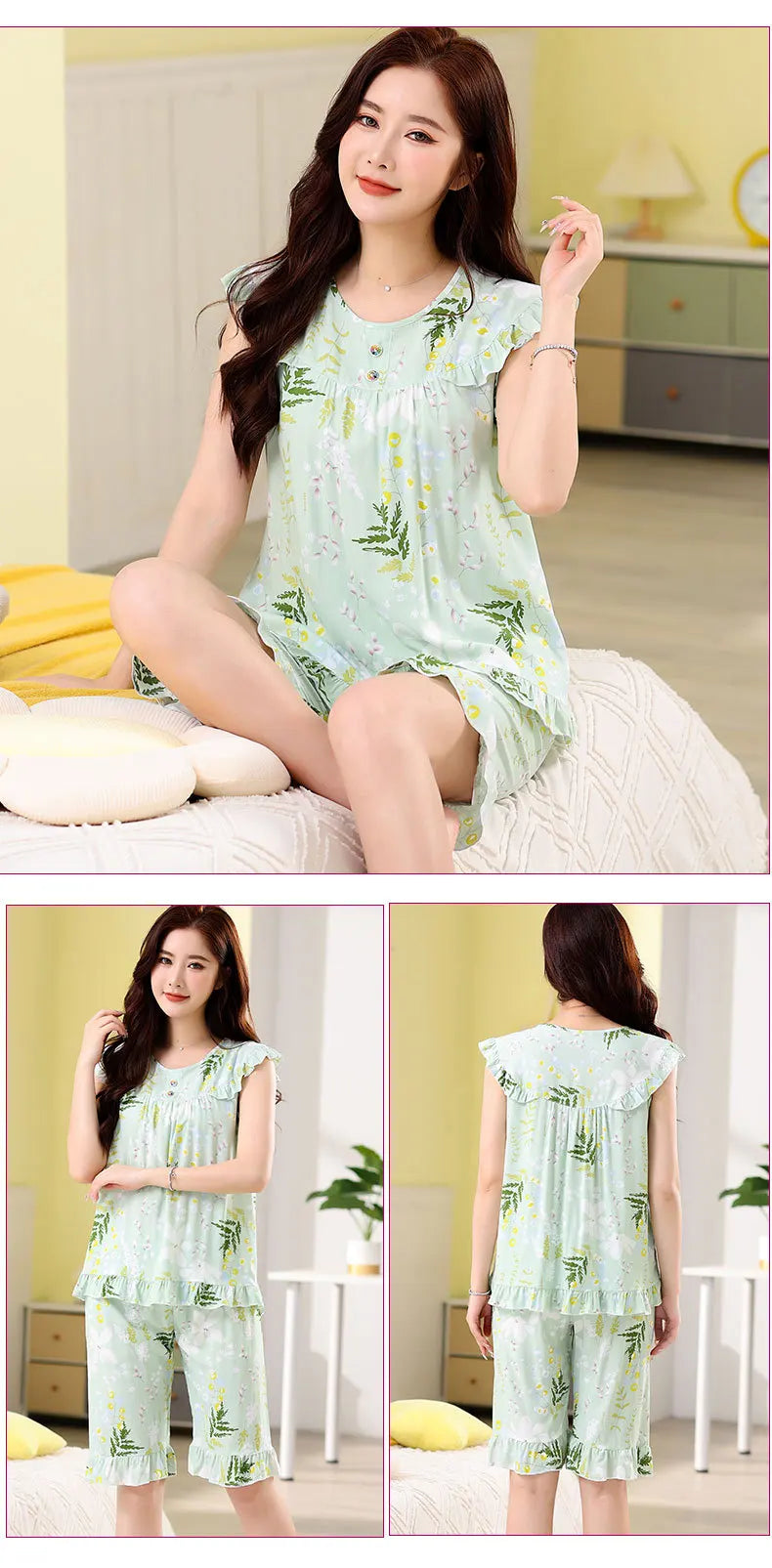 Summer Short Heart Leisure Embroidery Shirt +Shorts 2 Pieces Set Loungwear For Women Women Sexy Silk Pajama Set