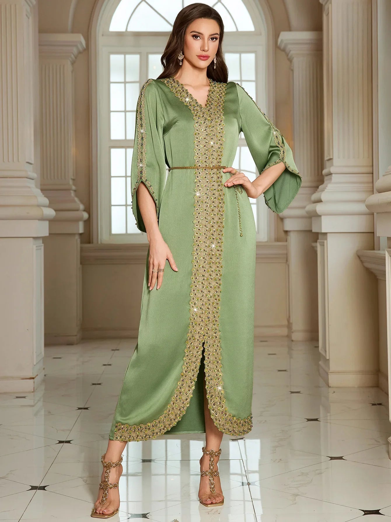 Abaya Jalabiya 2025 Eid Dress Women Muslim Beading Diamond Party Dress Lace Long Dresses  Vestidos Largos Arab Long Robe Morocco