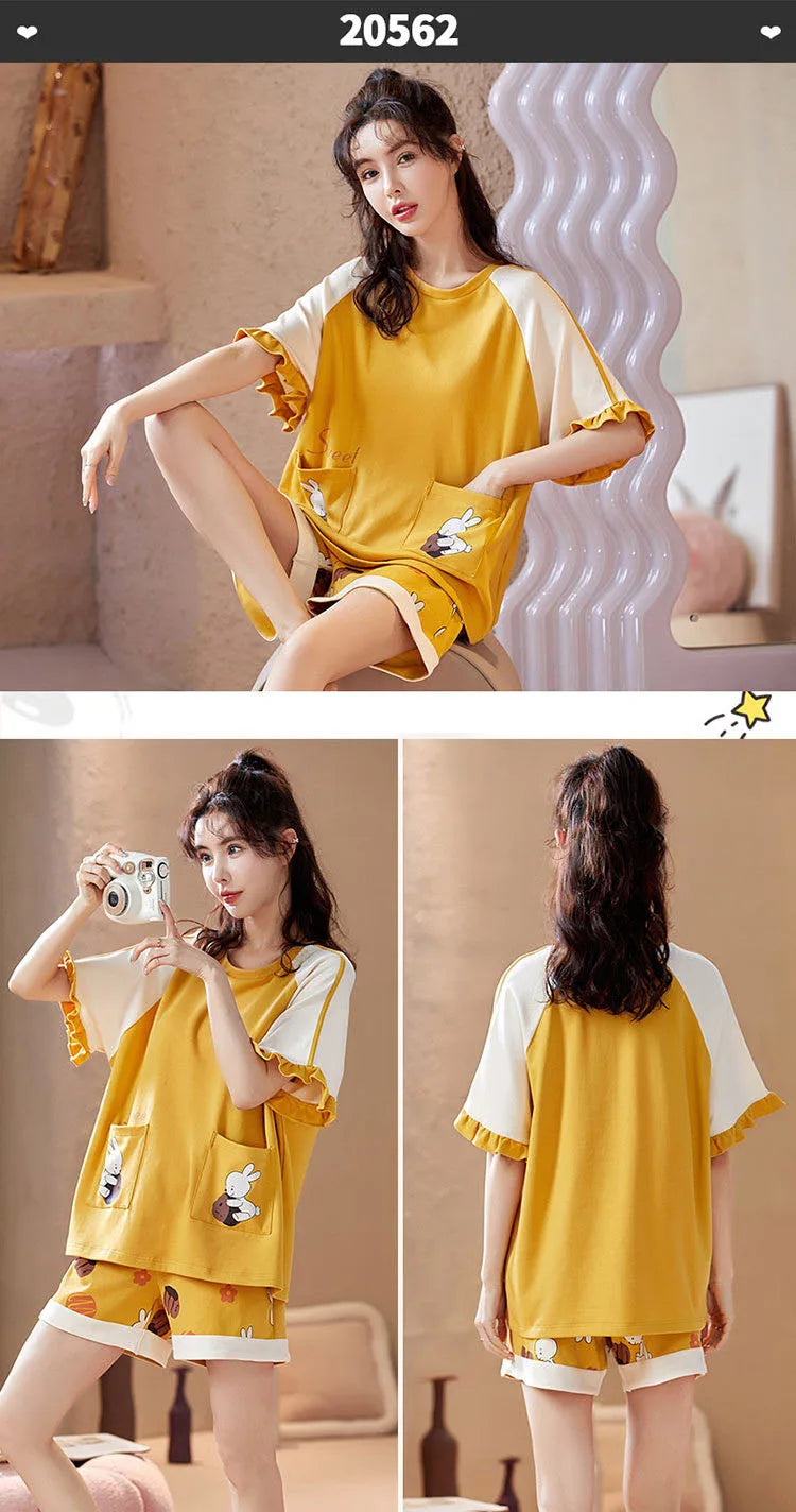 Spring Summer Pure Cotton Womens Pajama Sets Sexy Black Nightwear Casual Pyjama Long Pants Sleepwear Suits Homewear Fashion
