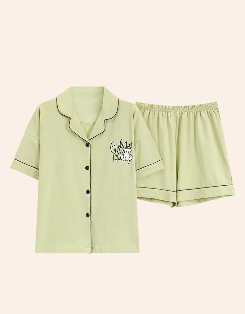 Dropshipping Female Pijamas Cartoon Summer Short Women Pajamas Sleeve Shorts Nightwear Sweet Sleepwear Pyjamas Woman Home Suit