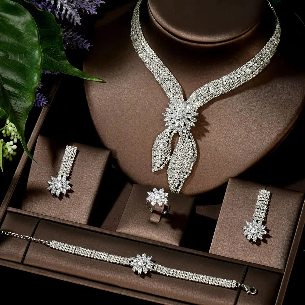 Hot Selling 4pcs Necklace and Earrings Set AAA Cubic Zircon Jewelry Set for Dubai Nigeria Women Bridal Wedding Accessories N-119
