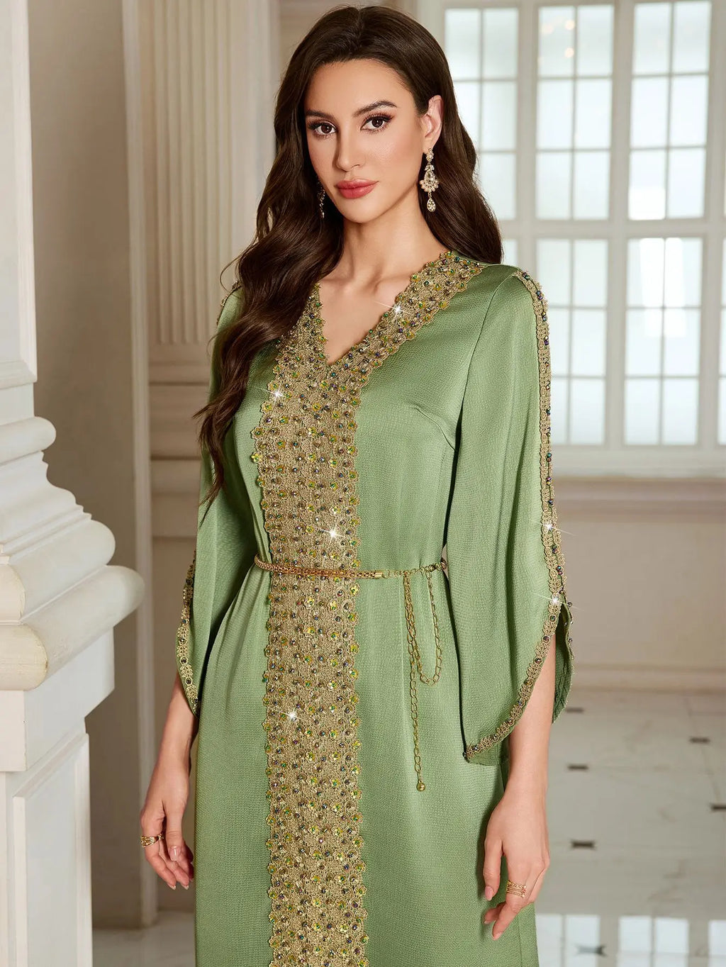 Abaya Jalabiya 2025 Eid Dress Women Muslim Beading Diamond Party Dress Lace Long Dresses  Vestidos Largos Arab Long Robe Morocco