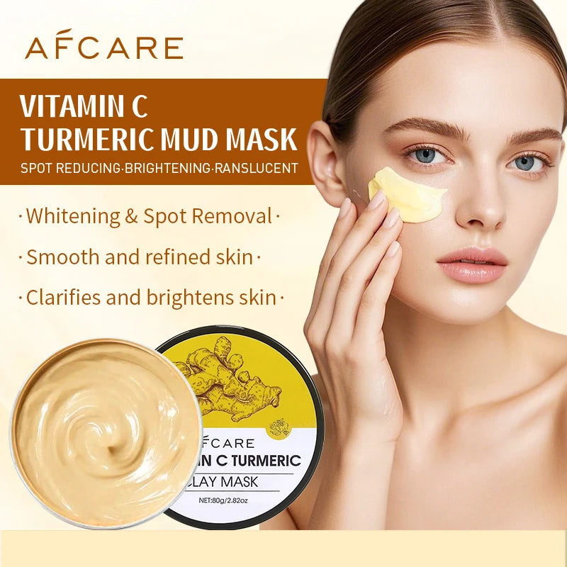 Vitamin C Turmeric Mud Clay Mask Fade Melanin Pigmentation Melasma Dark Spots Dull Skin Refining Pores and Controlling Oil 80g