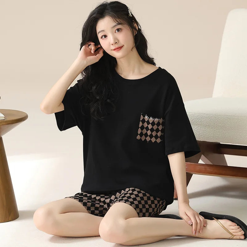 Dropshipping Female Pijamas Cartoon Summer Short Women Pajamas Sleeve Shorts Nightwear Sweet Sleepwear Pyjamas Woman Home Suit