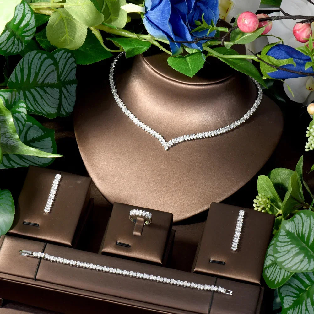 HIBRIDE Light Luxury Design Sense Simple Everyday Women's Jewelry Set Necklace Earrings Bracelet Wedding Holiday Bridal Gift1153