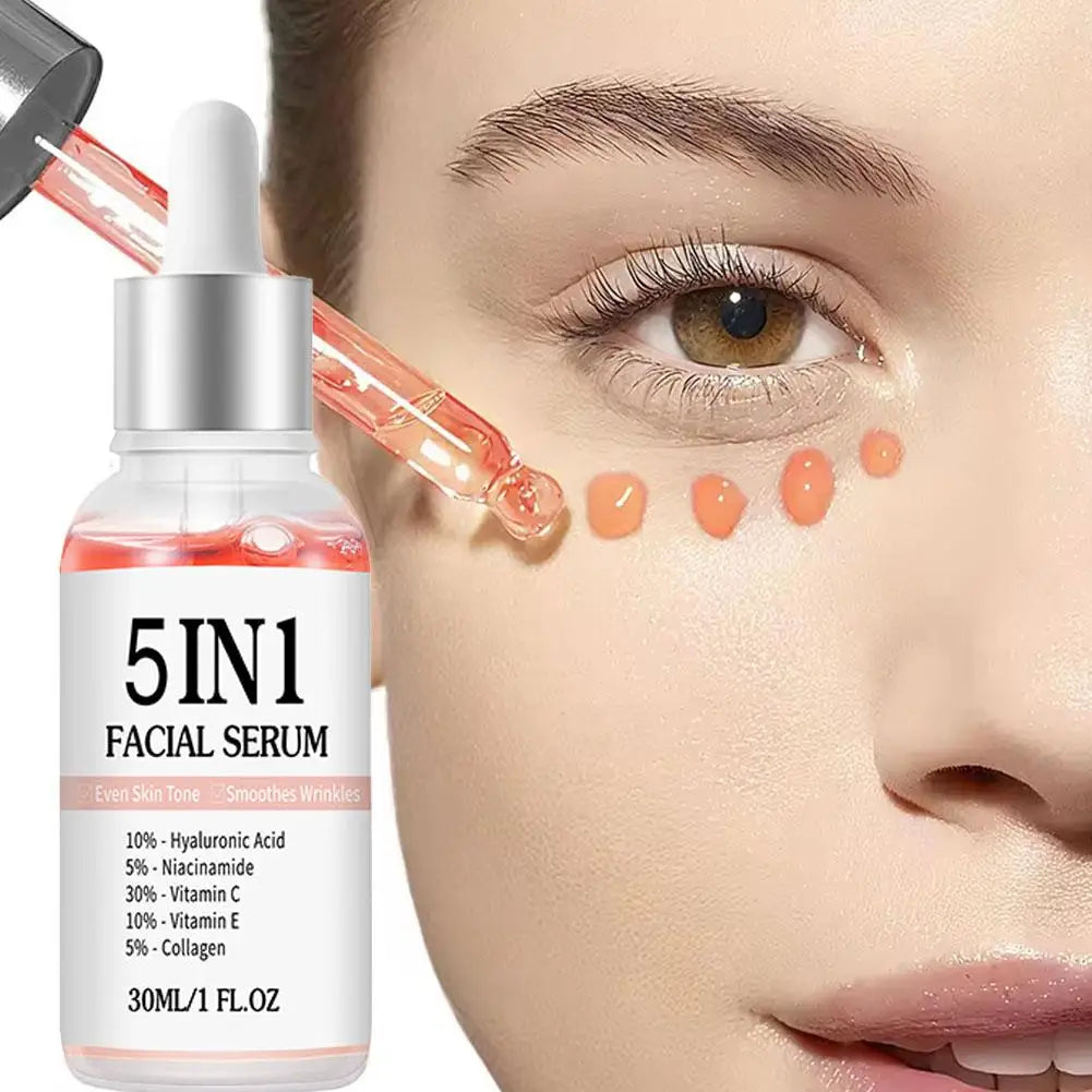 5-in-1 Face Serum Hyaluronic Acid, Niacinamide & Vitamin C Hydrating Brightening Serum for Women Skin Tone & Wrinkle Reduction