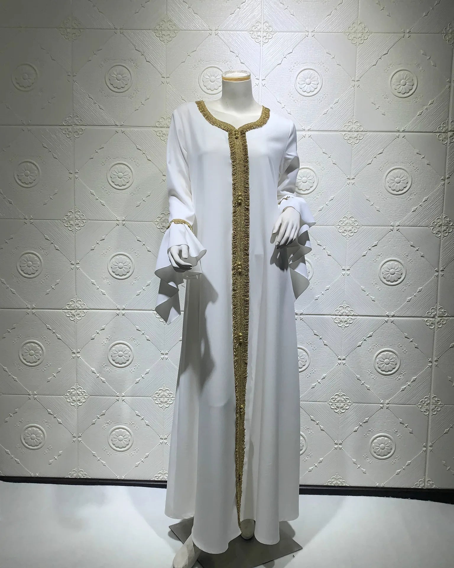 Jalabiya Kaftan Arabic Dress For Women Dubai Turkey Abaya Embroidery Loose Djellaba Muslim Fashion Islamic Clothing White