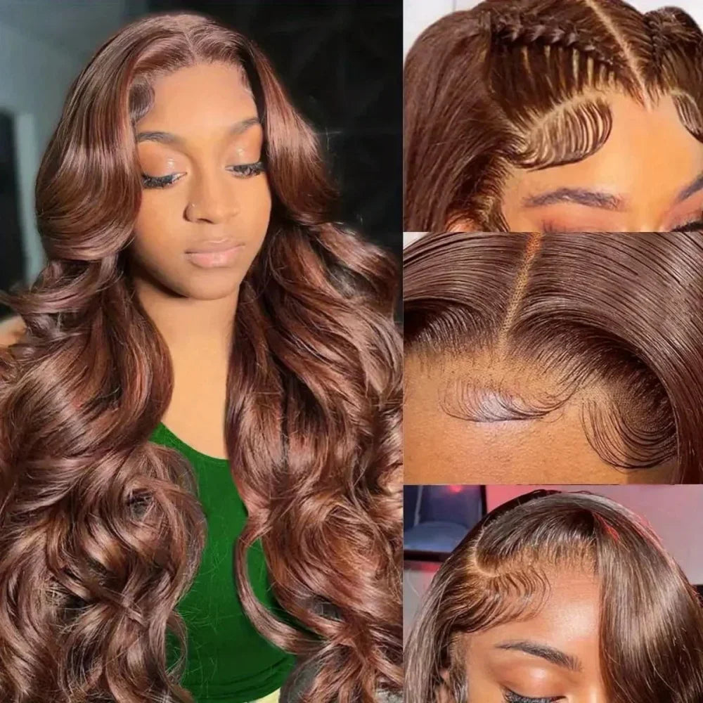Body Wave Chocolate Brown 13x6 Lace Front Wigs Human Hair Pre Plucked Brazilian Brown Virgin Hair 13x4 HD Frontal Wig 230density