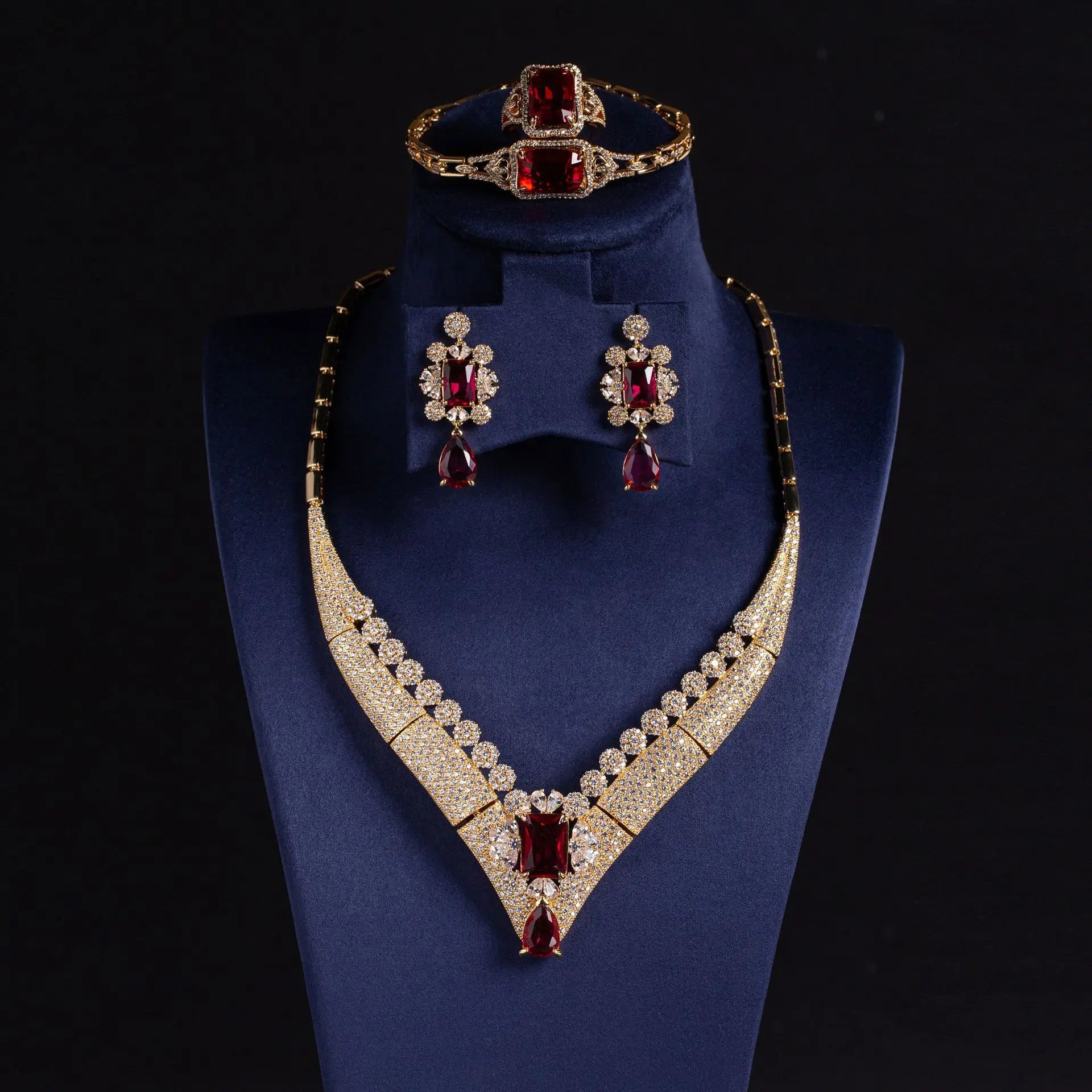 Beautiful Inlay Twinkle 4 Pcs Luxury Jewellery Necklace Earrings Bracelet Elegant Women Dress Wedding Banquet Holiday Gift M-676