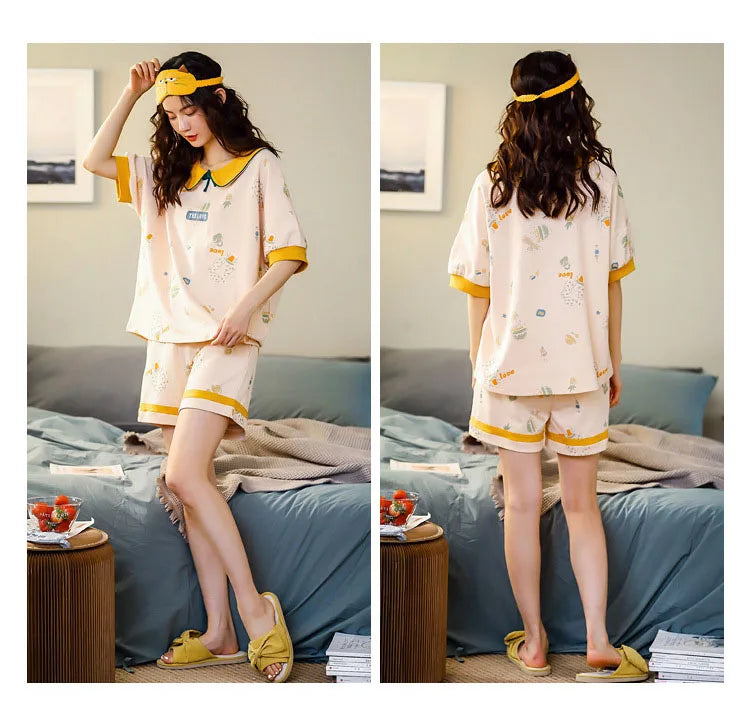 Spring Summer Pure Cotton Womens Pajama Sets Sexy Black Nightwear Casual Pyjama Long Pants Sleepwear Suits Homewear Fashion