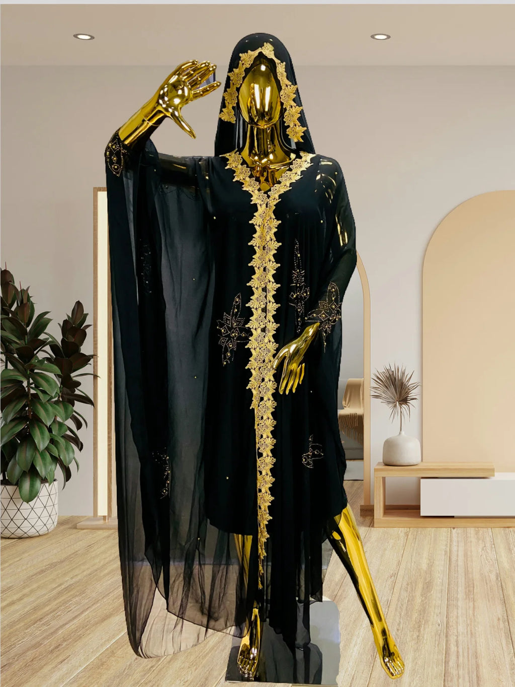 Abaya New Fashion American European Women's Black Blue Loose Hooded Long Sleeve Ankle Length Embroideried Diamond Studded Dress