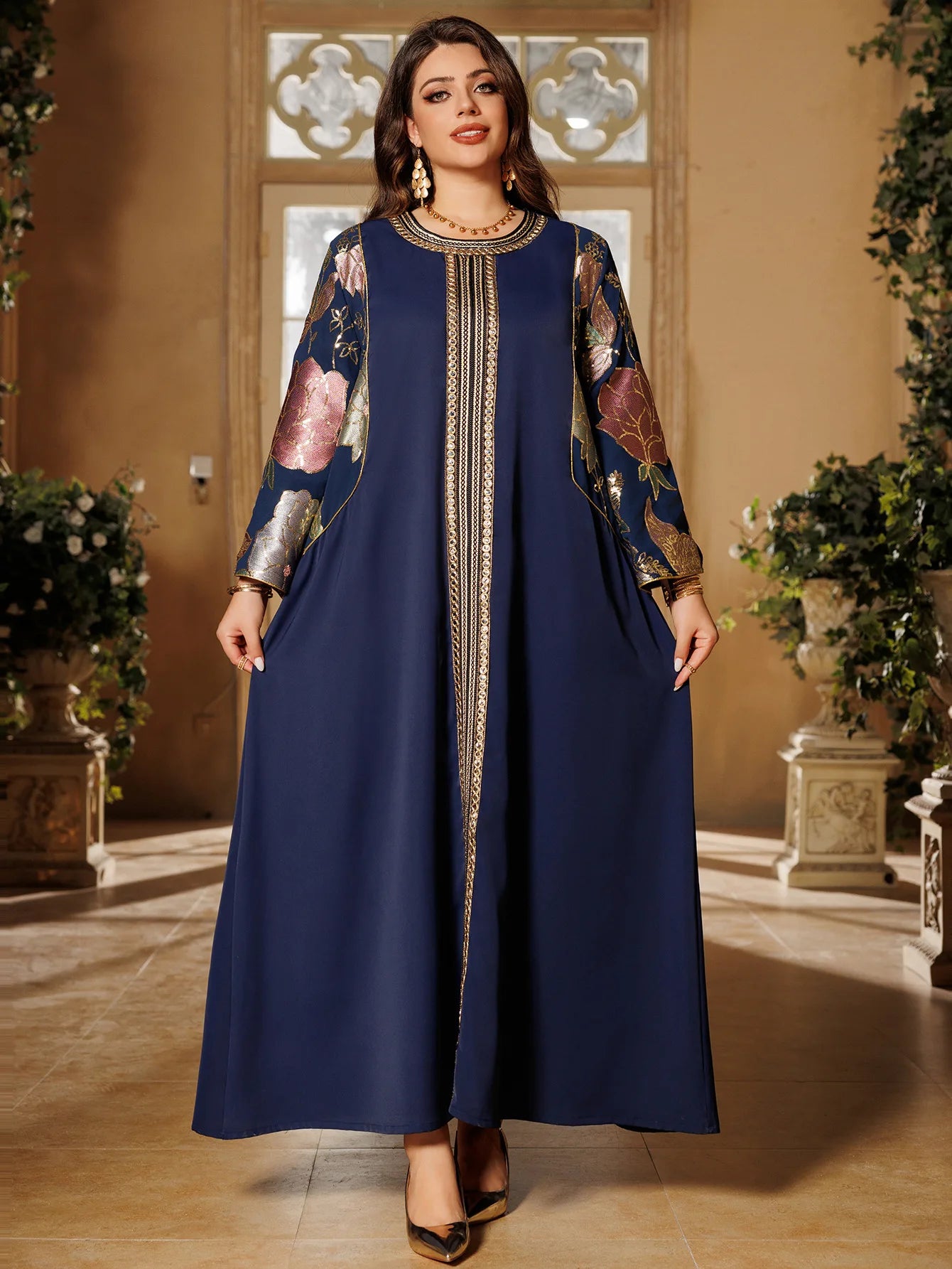 Muslim Women Sequin Embroidery Maxi Dress Dubai Abaya Turkey Kaftan Eid Djellaba Islam Jalabiya Robe Caftan Marocain Femme 2025