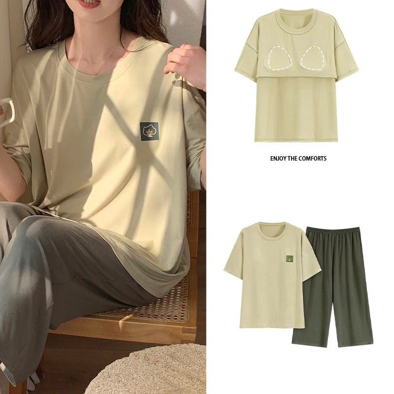 Female Loungewear Pijama Mujer Homewear Summer Nightwear Elegant Women's Pajama Sets Women With Breast Pad Femme Sleepwear