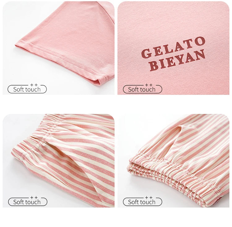 Female Summer Pijamas Short Women Cotton Pajamas Sleeve Shorts Nightwear Sweet Sleepwear Cartoon Pyjamas Woman Home Suit