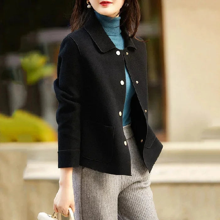 Double-Sided Woolen Short Coat Women's Suiting Jacket Autumn Winter New Style Turn-down Collar New Top Polyester Fiber