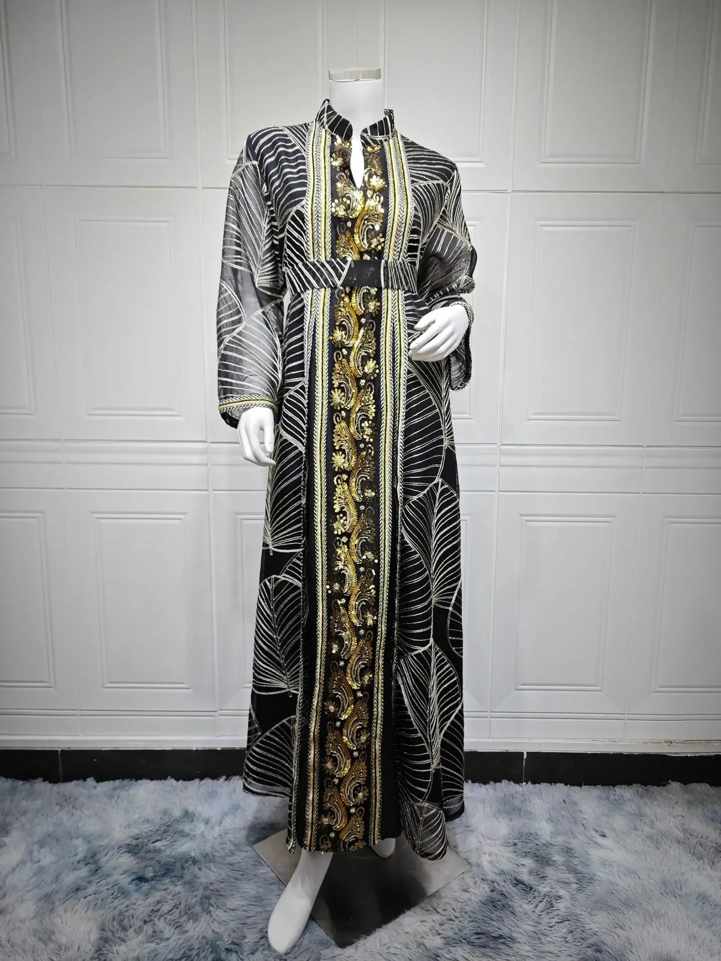 Women Mesh Sequins Dress Elegant Abaya  Eid Party Gorgeous Embroidery Dresses Lace-up Muslim Jalabiya  Vestidos Largos Robe 2025