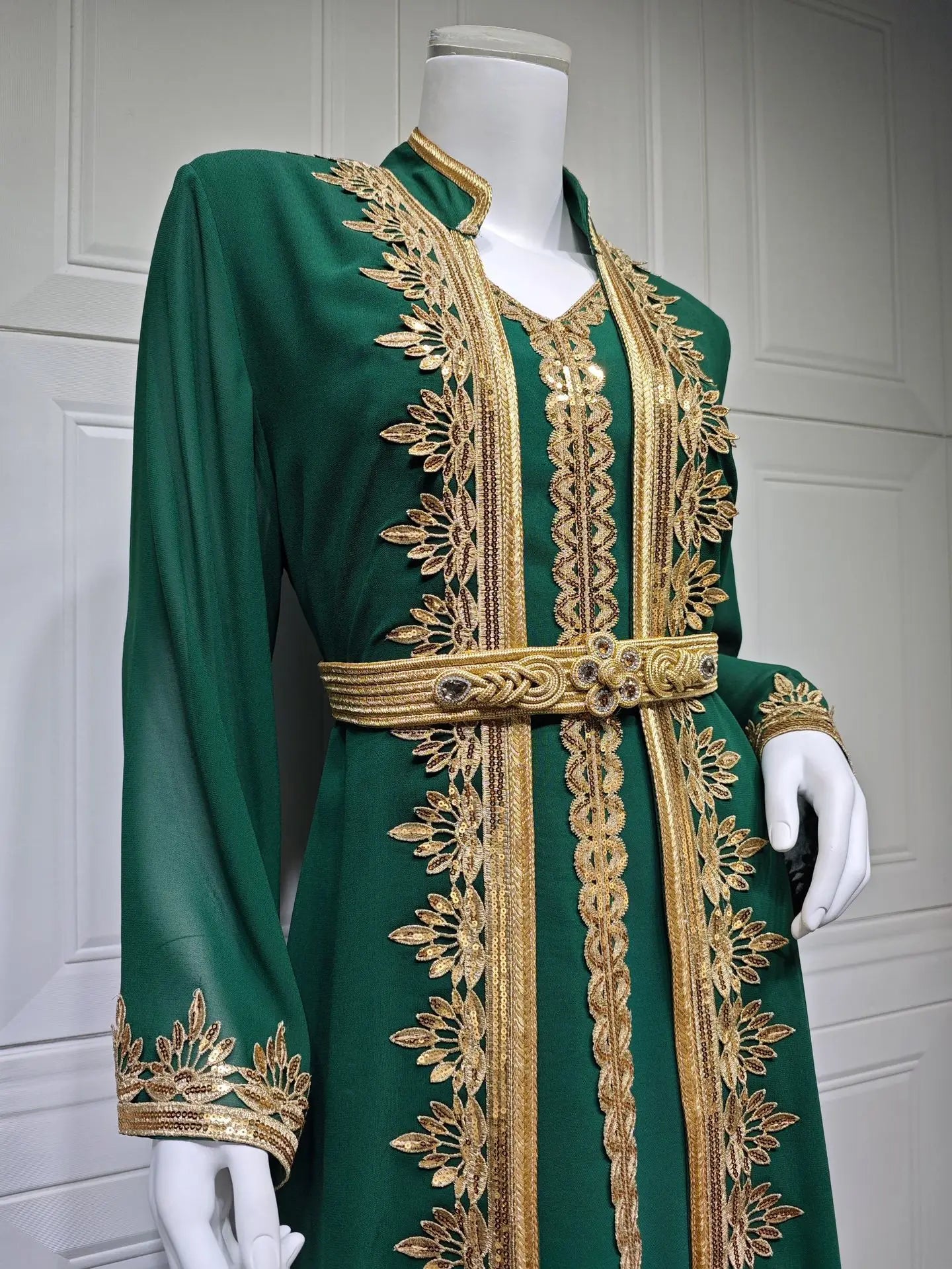 Dress Suit Women Eid Muslim Abaya Party Dresses 2 Piece Sets Embroidery Sashes Ramadan Dubai Kaftan Vestidos Jalabiya Long Robe