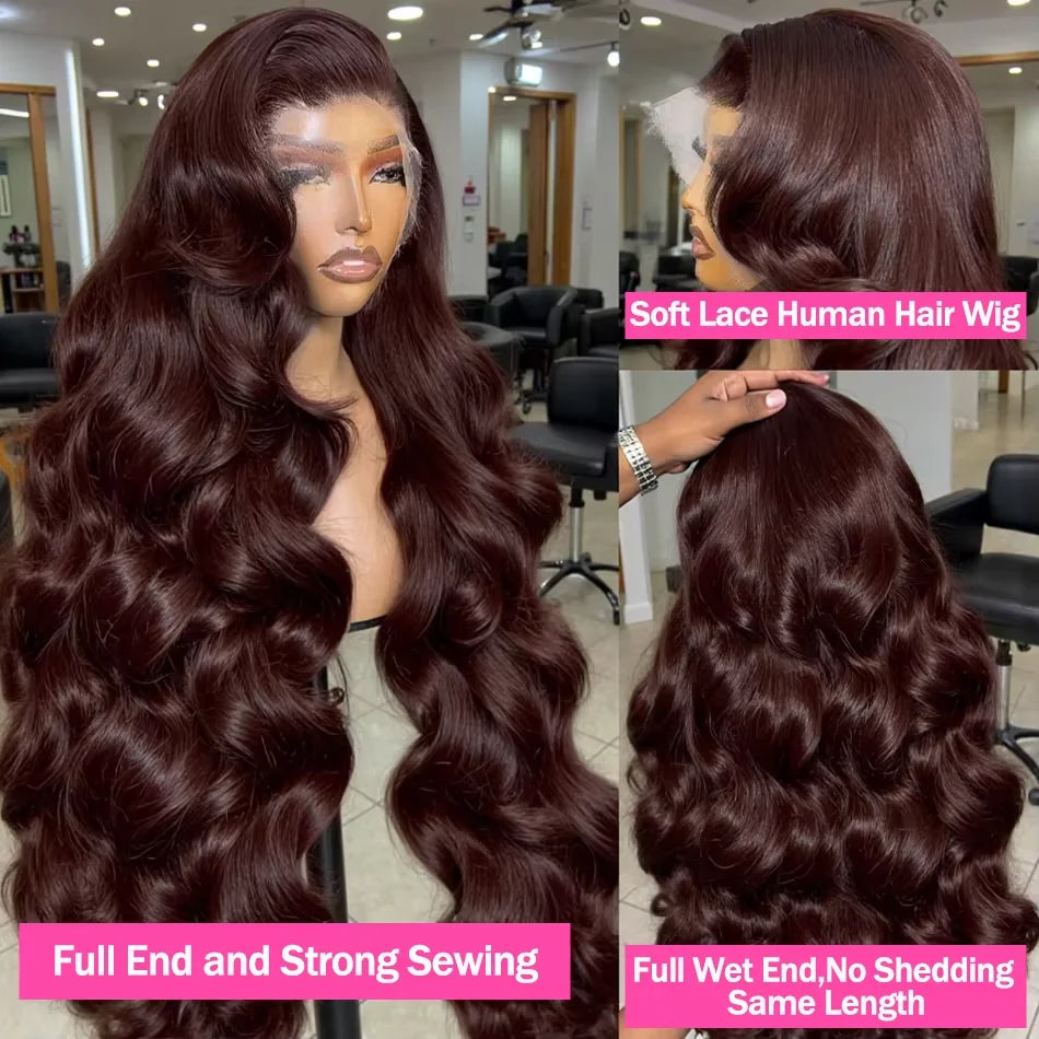 Body Wave Chocolate Brown 13x6 Lace Front Wigs Human Hair Pre Plucked Brazilian Brown Virgin Hair 13x4 HD Frontal Wig 230density