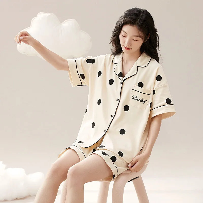 Dropshipping Female Pijamas Cartoon Summer Short Women Pajamas Sleeve Shorts Nightwear Sweet Sleepwear Pyjamas Woman Home Suit