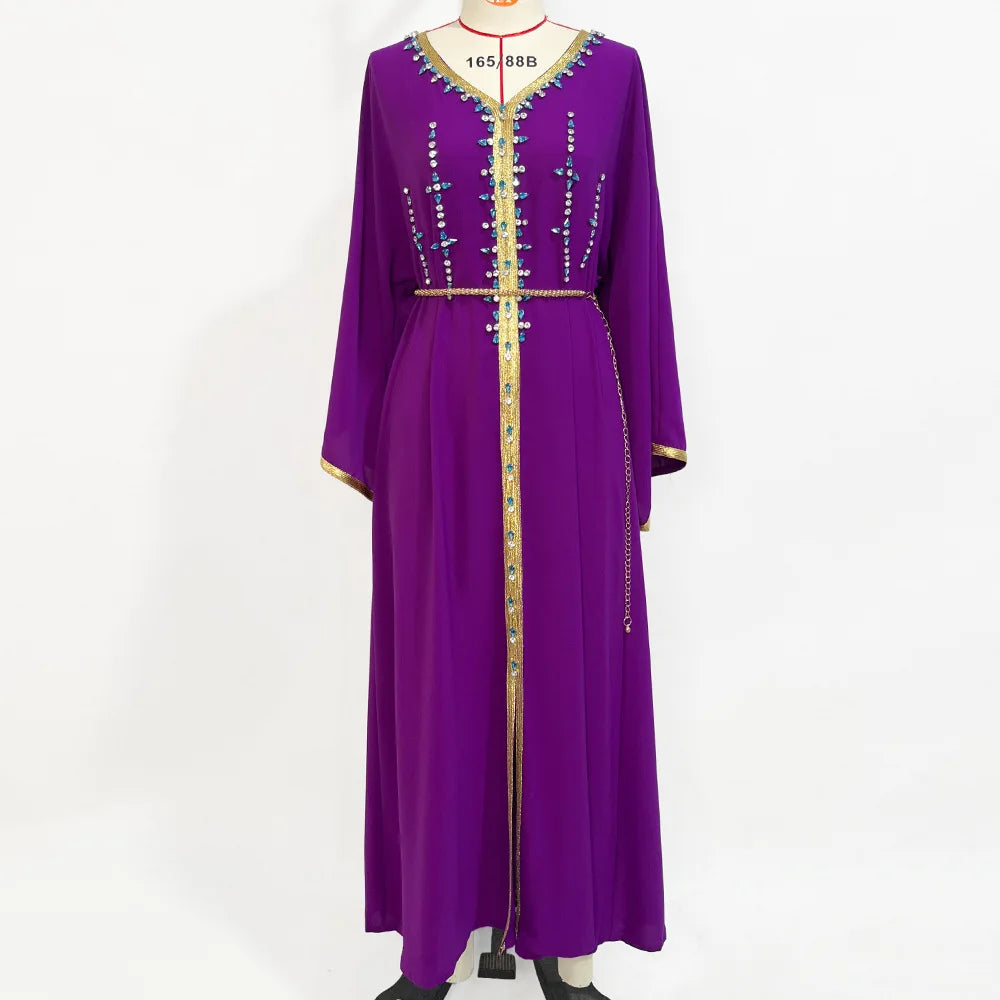 Luxury Diamond Party Dress for Women Robe Muslim Evening Abaya Arab Oman Dubai Moroccan Pakistan Jalabiya Caftan Ramadan Vestido