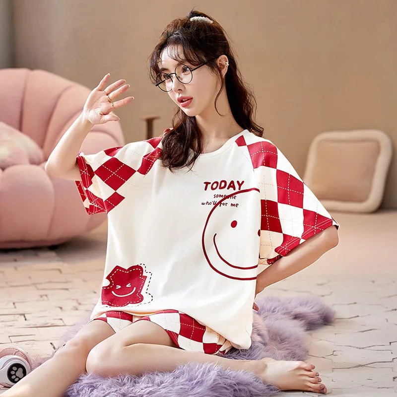 Spring Summer Pure Cotton Womens Pajama Sets Sexy Black Nightwear Casual Pyjama Long Pants Sleepwear Suits Homewear Fashion