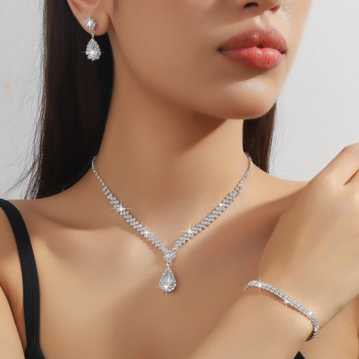 4 Pieces Of Women's Wedding Accessories, Earrings, Necklaces, Bracelets, Bridal Jewelry Sets, Banquet And Party Accessories-2910