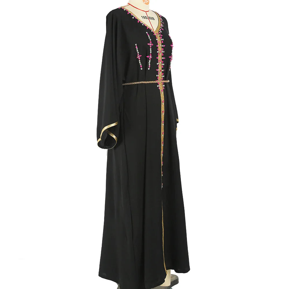 Luxury Diamond Party Dress for Women Robe Muslim Evening Abaya Arab Oman Dubai Moroccan Pakistan Jalabiya Caftan Ramadan Vestido