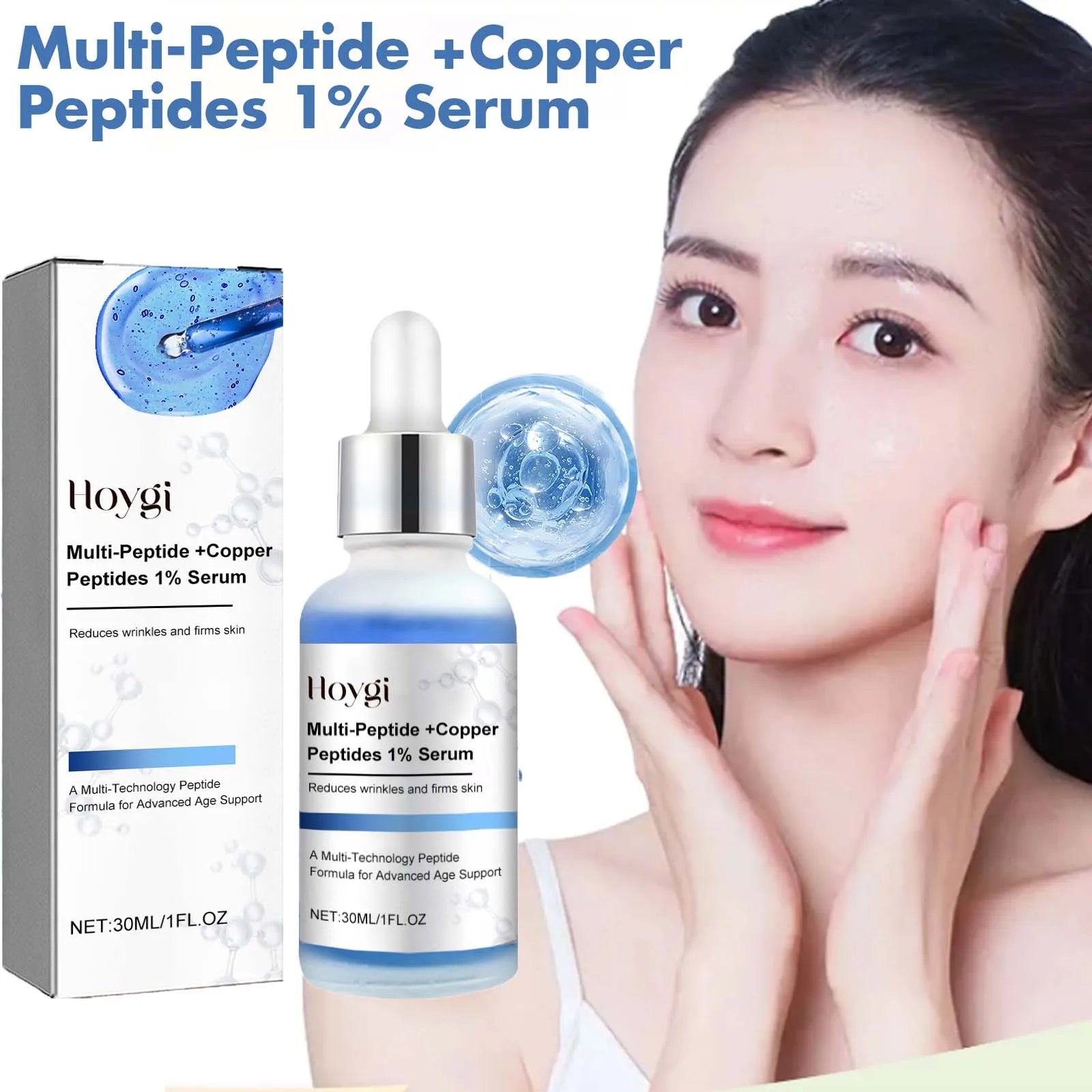 Blue Copper Peptide Serum Firming Fade Fine Lines Shrink Pores Skin Care Rejuvenation Smooth Brightening Spot Moisturizing Serum