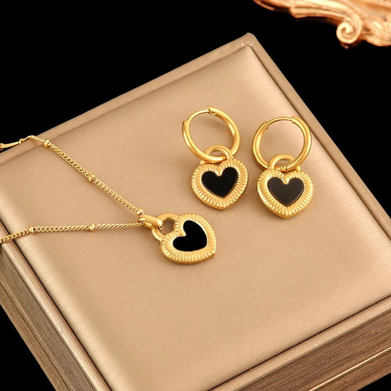 EILIECK 316L Stainless Steel Gold Color Heart Star Flower Necklace Earrings Set For Women Trendy Waterproof Jewelry Holiday Gift