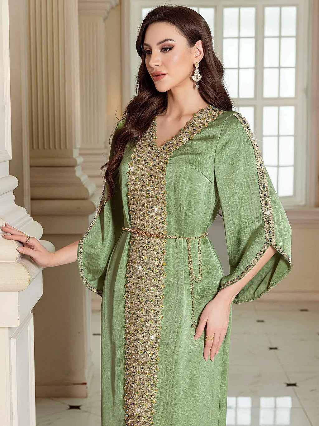 Abaya Jalabiya 2025 Eid Dress Women Muslim Beading Diamond Party Dress Lace Long Dresses  Vestidos Largos Arab Long Robe Morocco