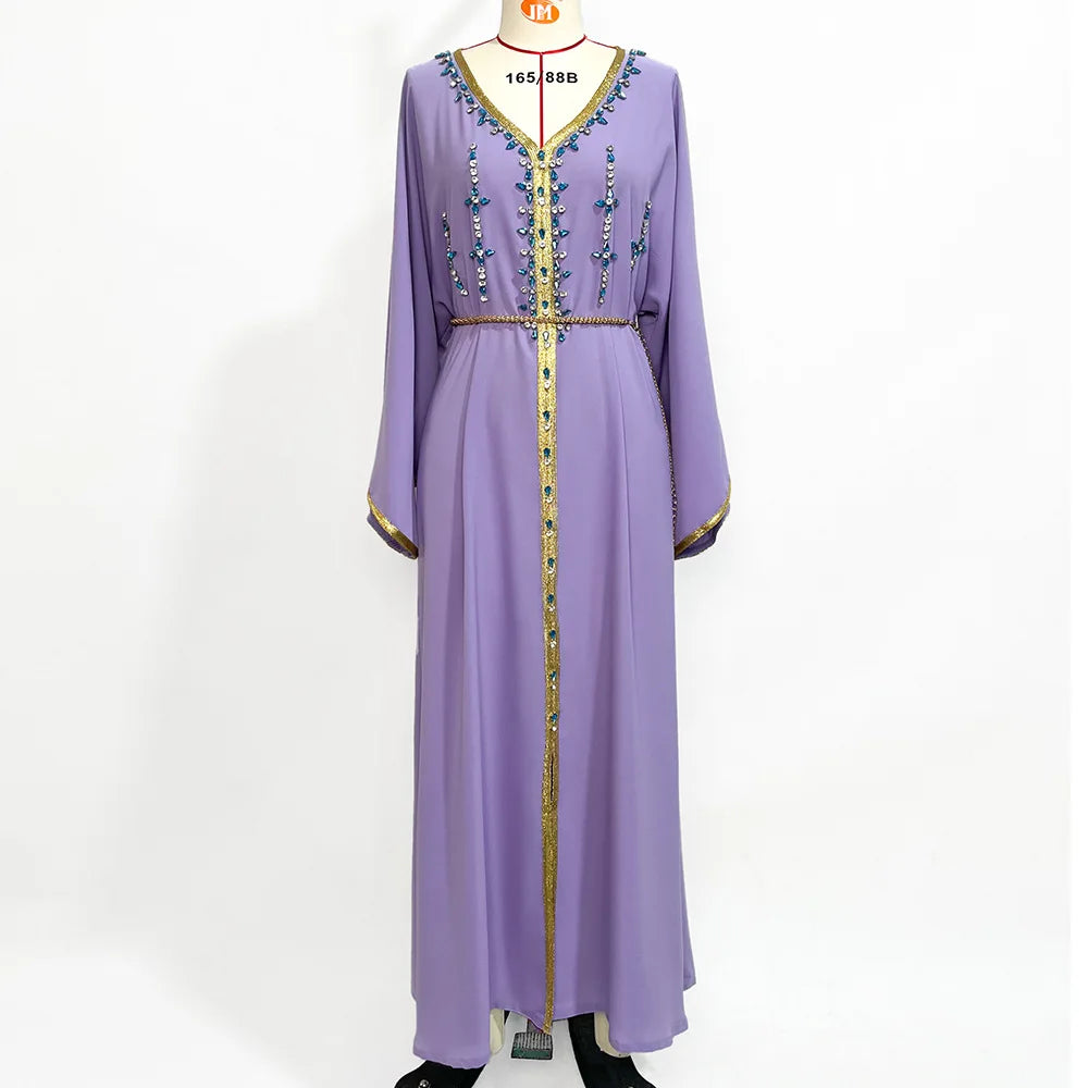 Luxury Diamond Party Dress for Women Robe Muslim Evening Abaya Arab Oman Dubai Moroccan Pakistan Jalabiya Caftan Ramadan Vestido