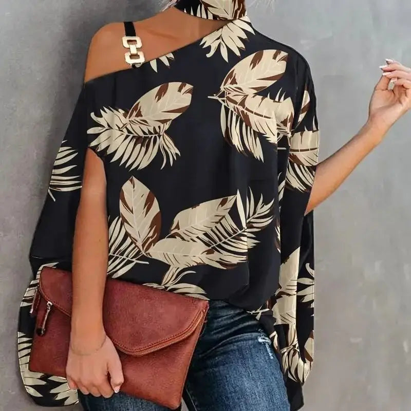 Casual Loose Women's Blouse Fashion Batwing Sleeve Print O-neck Shirts Top 2024 Spring Summer Office Lady Blouses Elegant Tops