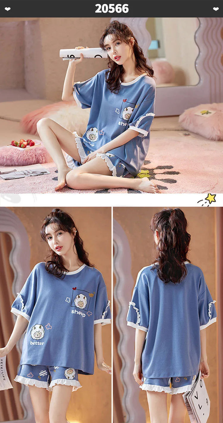 Spring Summer Pure Cotton Womens Pajama Sets Sexy Black Nightwear Casual Pyjama Long Pants Sleepwear Suits Homewear Fashion