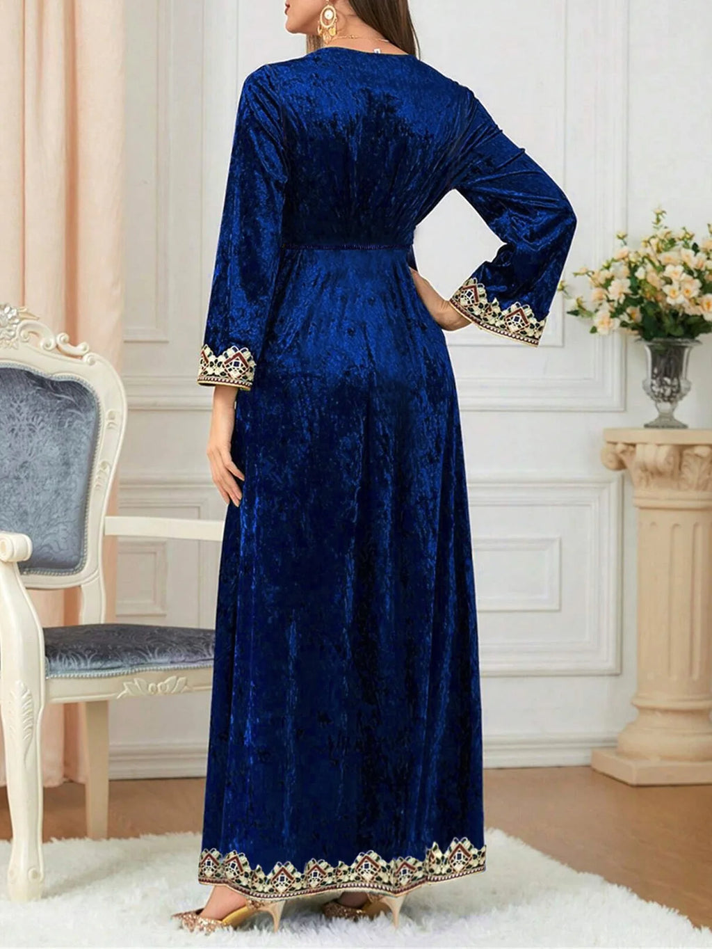SuperAen Fashion Autumn and Winter New Dress Velvet Fashionable Elegant V-neck Pullover Long A-line Dresses